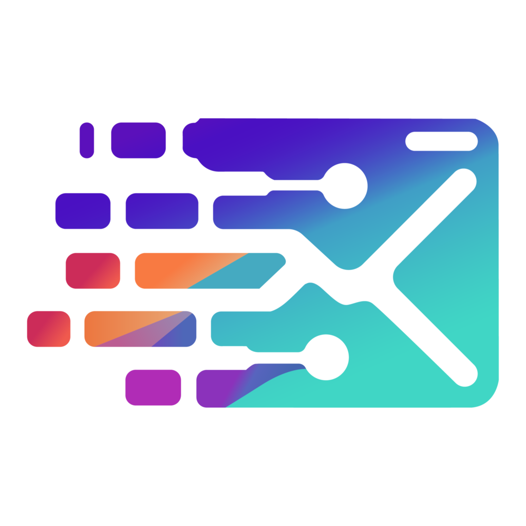 An AI-generated logo with purple-to-teal gradients and rounded bar shapes, saved as a PNG