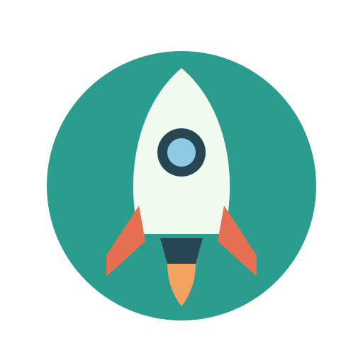 A flat rocket icon on a teal circle, saved as a PNG
