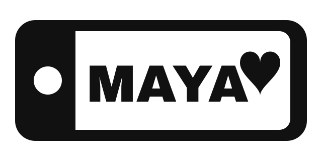 A one-color keychain tag with a key-ring hole, the name MAYA and a heart, saved as a PNG