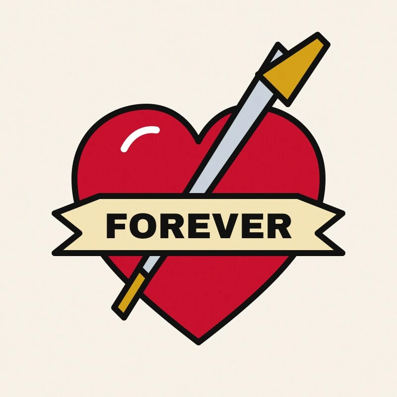 A tattoo flash design of a heart pierced by a dagger with a FOREVER banner, saved as a JPEG