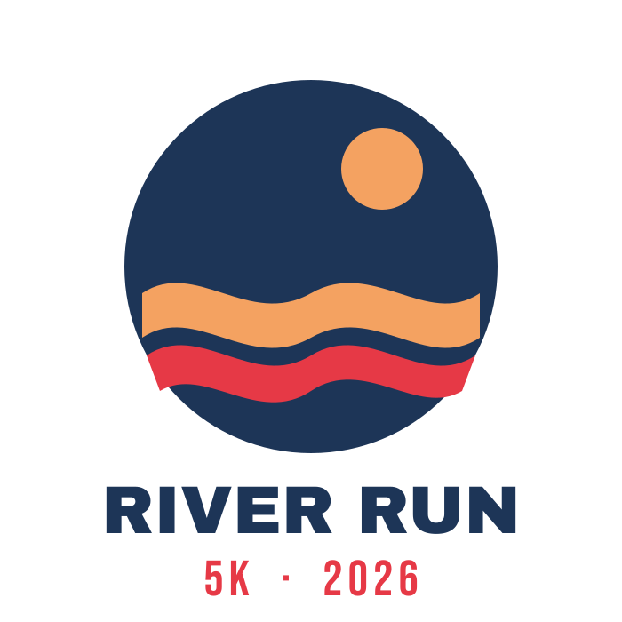 A three-ink race shirt design reading RIVER RUN 5K 2026, saved as a PNG